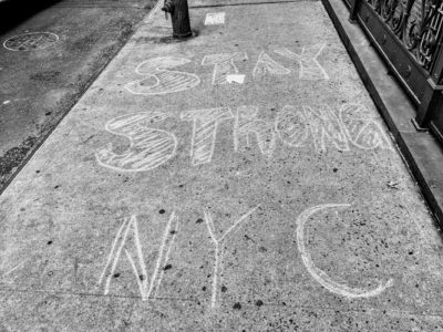 Stay Strong New York City chalk on sidewalk